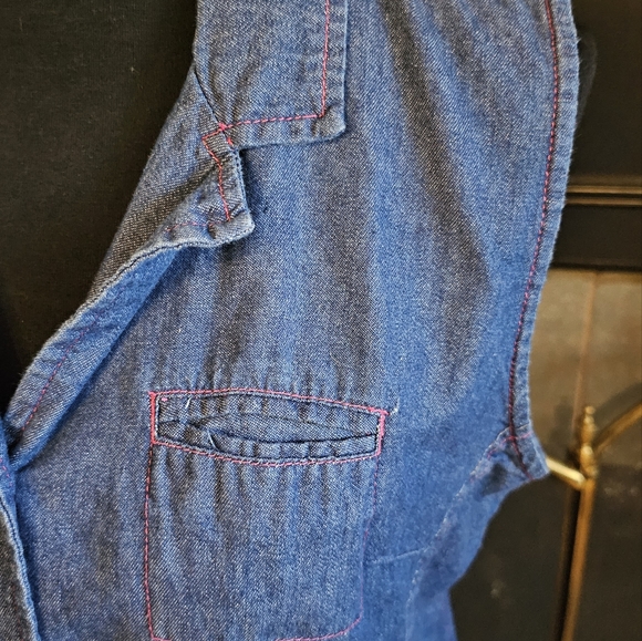Soft Denim Sleeveless Top Vest Pink Stitching size Large - Picture 2 of 7